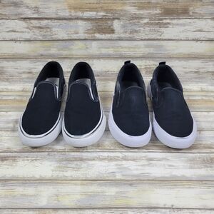 2 Pairs Boys Slip-On Memory Foam Canvas Sneakers Black/Camo Size 2 Thereabouts